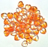 50 10mm Two Tone Crystal & Orange Glass Heart Beads